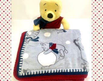 Disney Winter Winnie the Pooh & Friends Toddler Youth Crocheted Baby Blanket and Plush Set