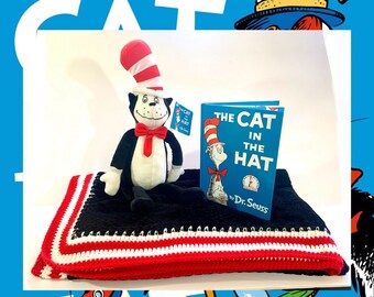 Dr Suess Cat in the Hat gehaakte babydeken 3-delige cadeauset