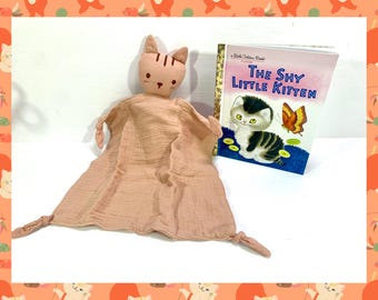 Kitten Muslin Lovey Security Blanket & The Shy Little Kitten Book Gift Set