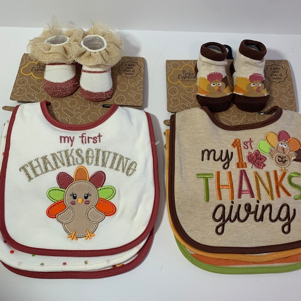 My First Thanksgiving Bib & Bootie 4 Piece Set - Girl or Boy