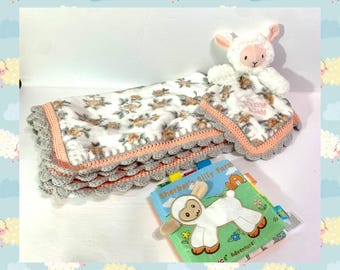 Little Easter Lamb Crochet Baby Blanket, Lovey and Book Gift Set