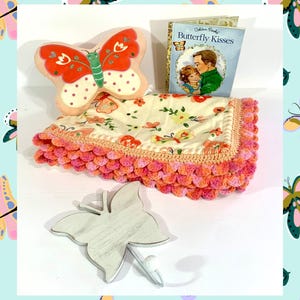 Butterfly Kisses Minky/Sherpa Crochet Baby Blanket Gift Set - 4 Pc