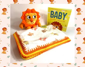 Baby Lion Crochet Baby Blanket, Plush and Book Gift Set