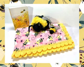Honey Bee Crochet Baby Blanket and Book Gift Set