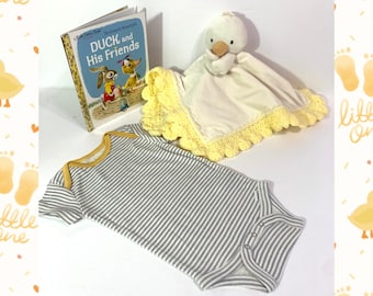 Little Duck Crochet Lovey Security Blanket & Book Gift Set