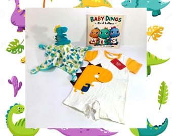 Tyrannosaurus Rex Dinosaur Lovey Security Blanket Playsuit & Book Gift Set