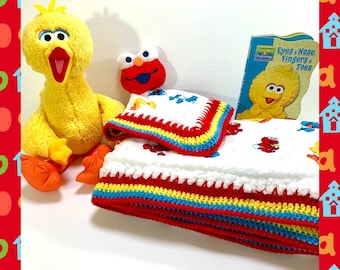 Sesame Street Baby Elmo Big Bird & Friends Minky Sherpa Coperta per neonati all'uncinetto Bellissimo set regalo in peluche e libro