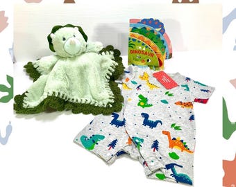 Triceratops Dinosaur Crochet Lovey Security Blanket Playsuit & Book Gift Set