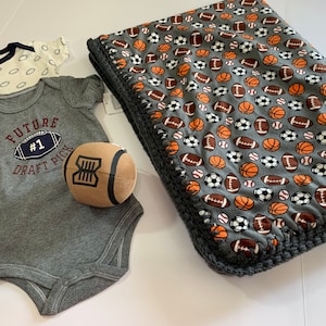 Future Football Draft Pick Minky/Sherpa Crochet Baby Blanket 4 Piece Gift Set