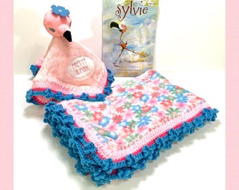 Flamingo Pretty in Pink Crochet Baby Blanket Gift Set