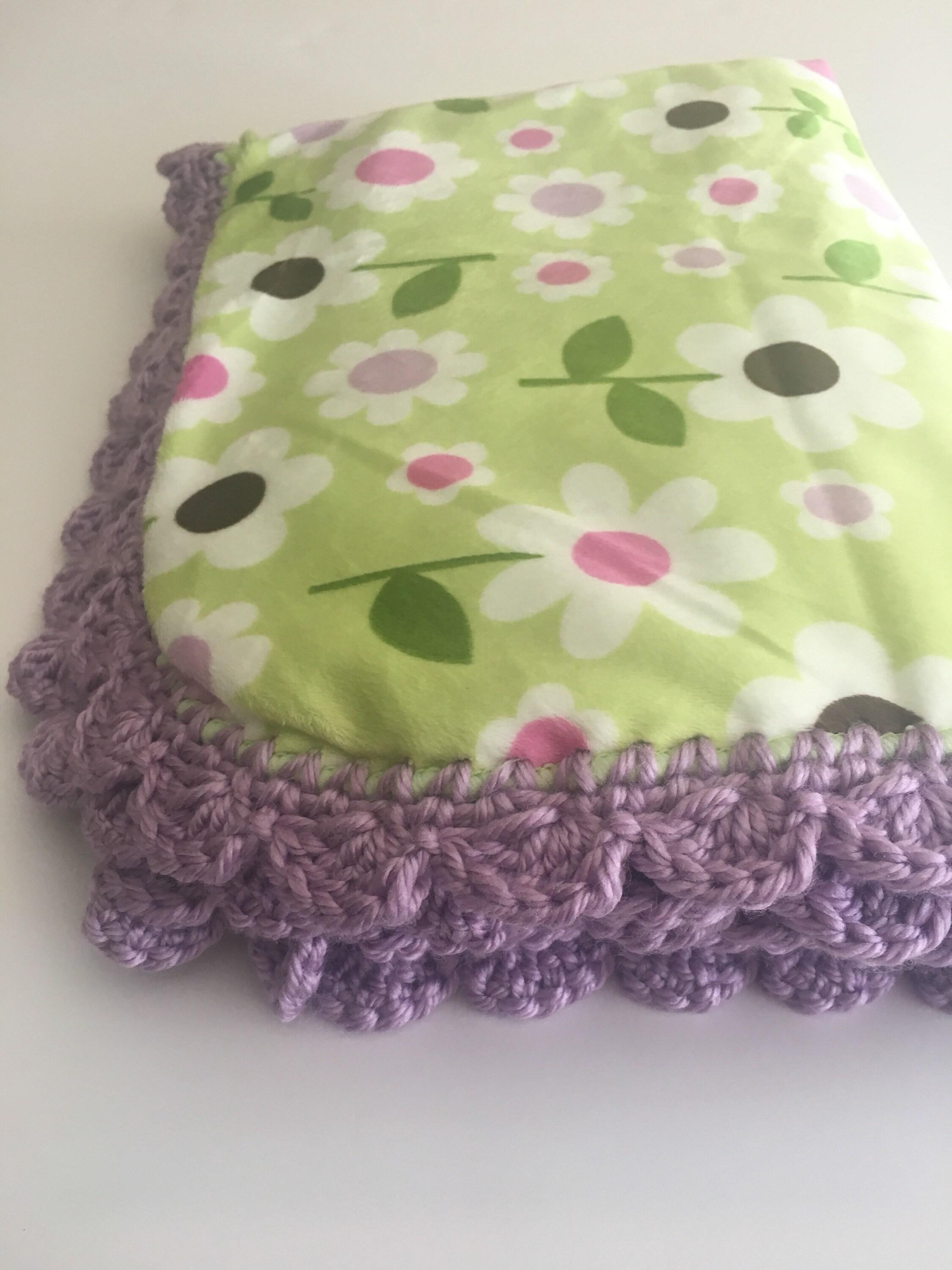 Daisy Flower Minky Sherpa Baby Blanket Green With Pink Etsy