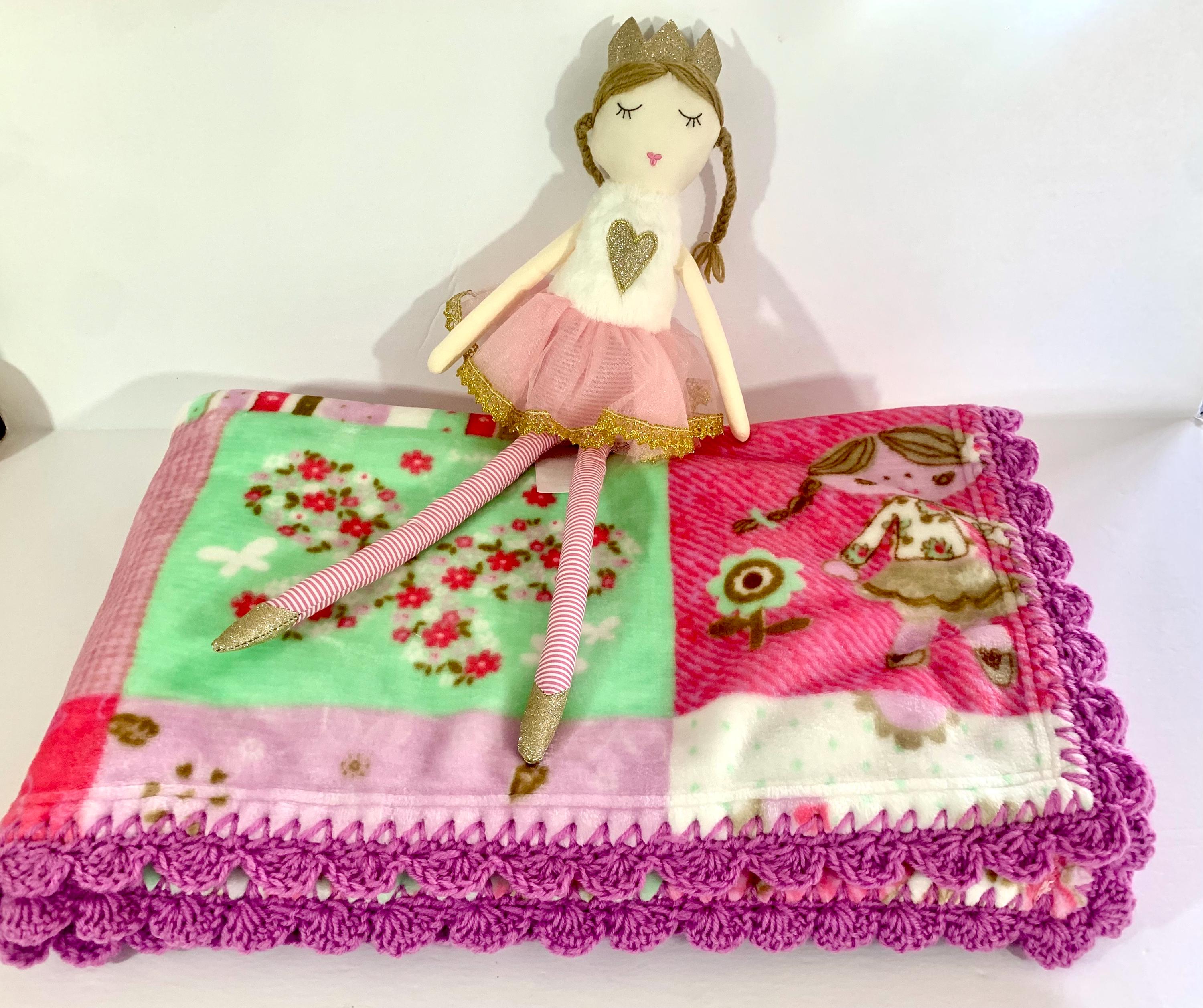 Princess Mouse Patchwork Crochet Baby Blanket Doll Set UK