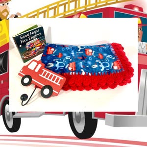 Feuerwehrauto gehäkelte Babydecke Geschenkset