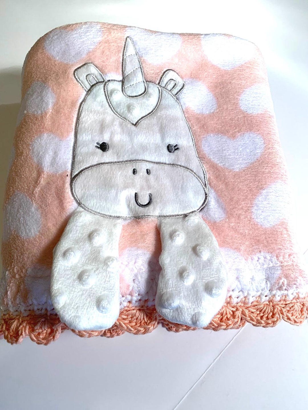 Baby Unicorn Crochet Baby Blanket With Built in Crinkle Toy