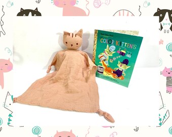 Kitten Muslin Lovey Security Blanket & The Color Kittens Book Gift Set
