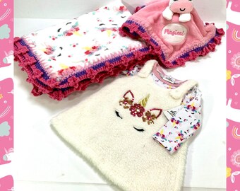 Magical Unicorn Crocheted Baby Blanket & Lovey Gift Set