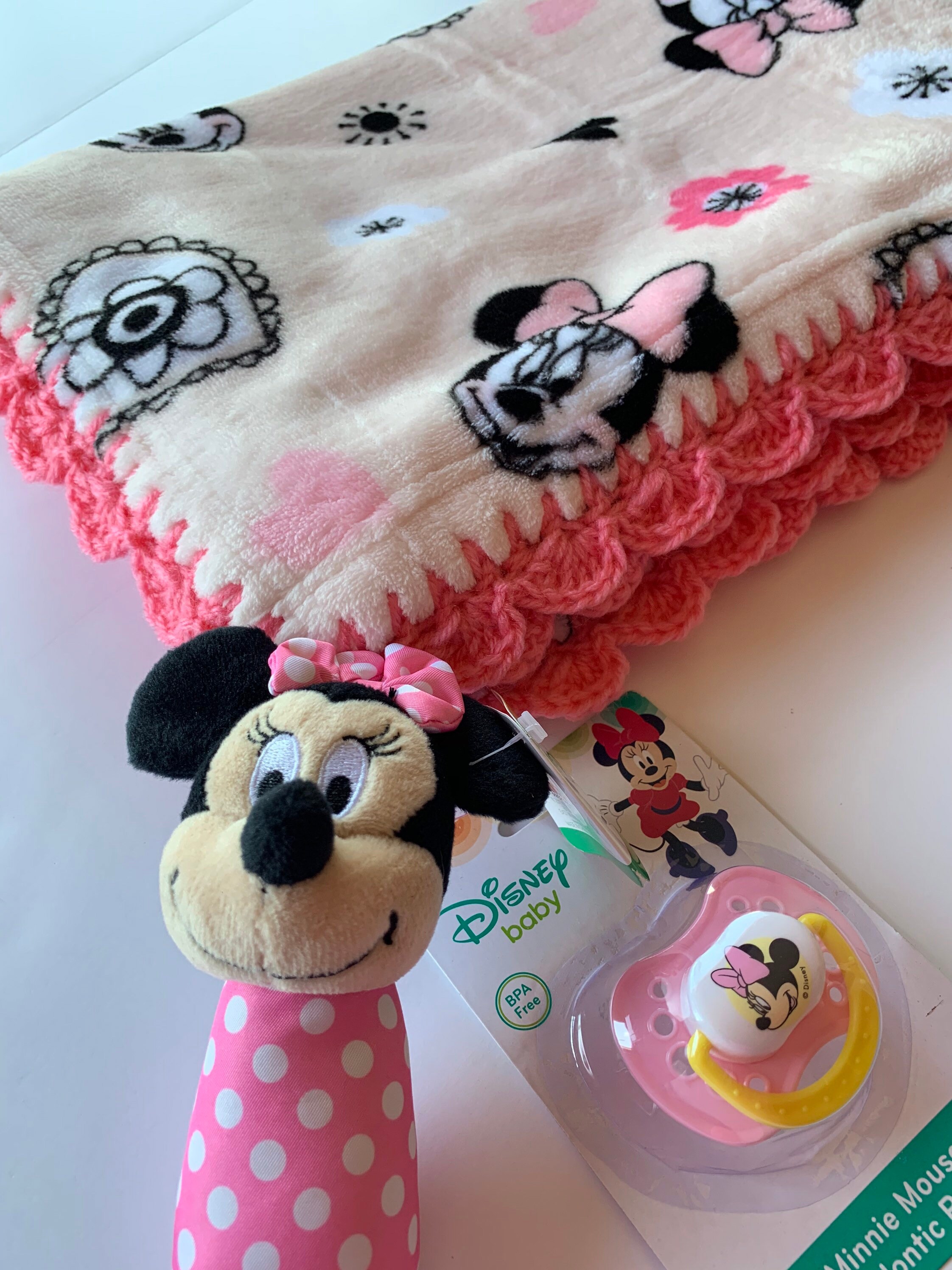 Disney Minnie Mouse Plush Baby Blanket 3 Piece Gift Set Etsy
