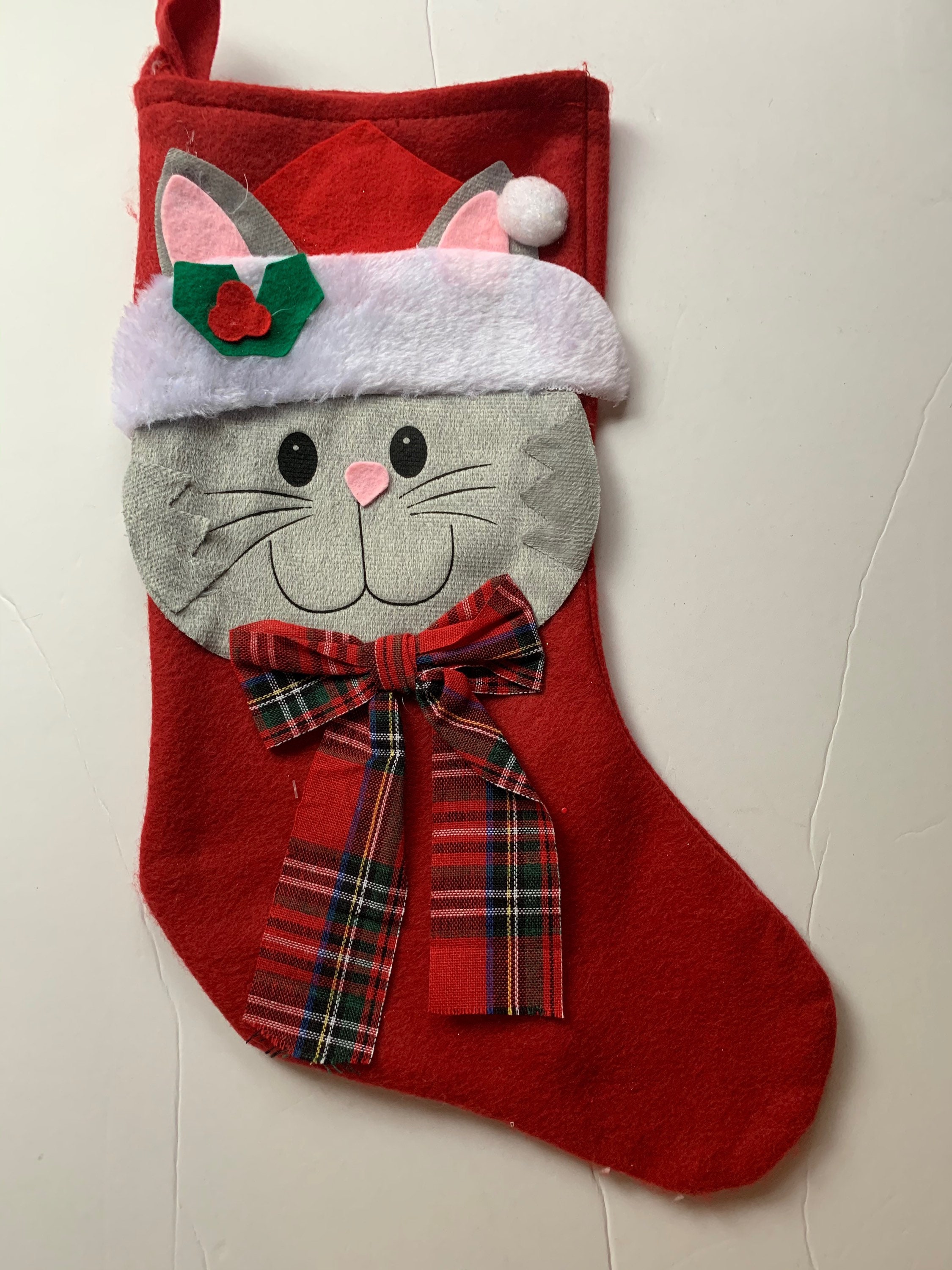Felt cat christmas stocking Clearance