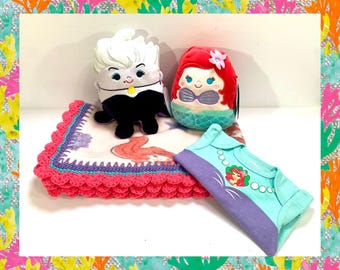 Disney Princess Ariel and Ursula Crochet Baby Blanket & Plush Gift Set