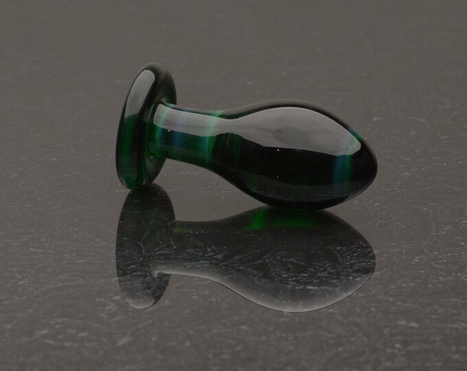 Glass Butt Plug - Medium - Dark Malachite - Unique Glass Luxury Sex Toy for Him/Her by Simply Elegant Glass