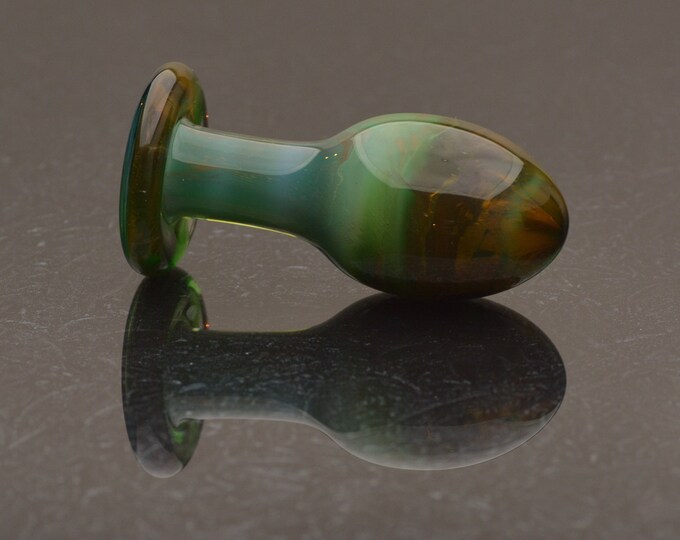 Glass Butt Plug - Large - Gold-Tipped Malachite - Luxury Sex Toy / Beautifully Colored Glass Sex Toy / Anal Plug by Simply Elegant Glass