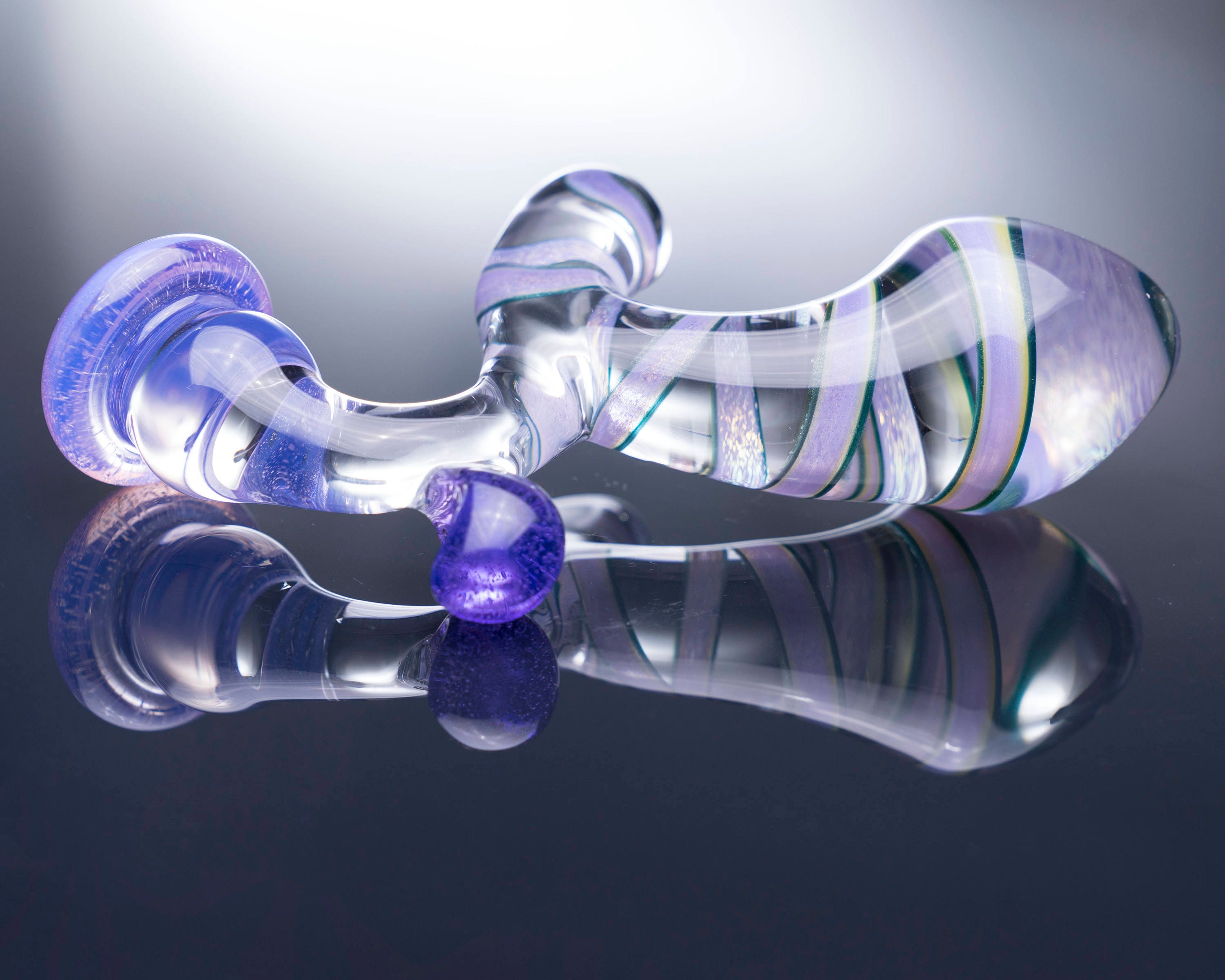 Glass Prostate Massager Large Purple Ribbon