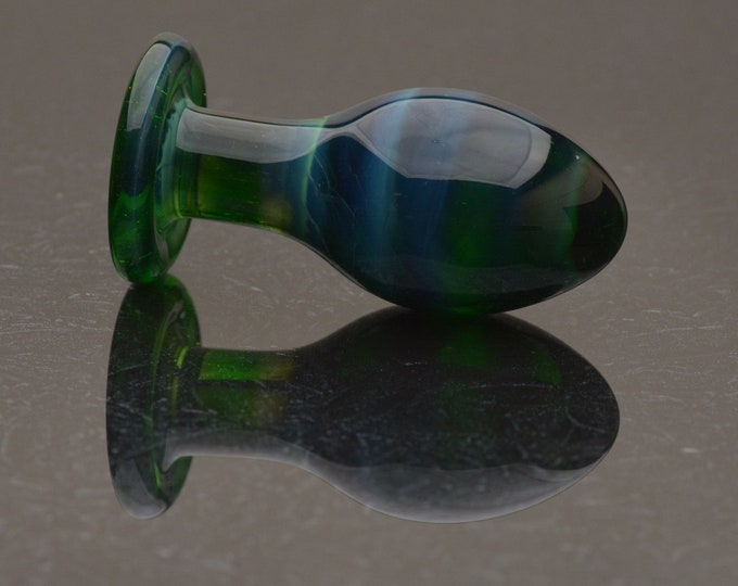 Glass Butt Plug - Medium-Large - Banded Blue Emerald - Luxury Sex Toy / Unique Erotic Art / Handmade by Simply Elegant Glass