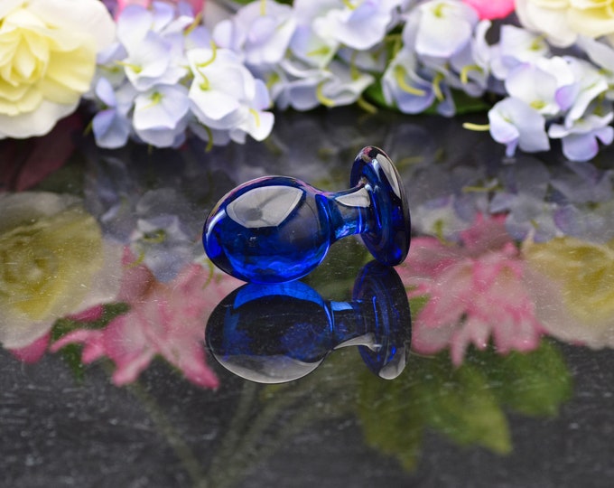 Glass Anal Plug  - Sapphire Sparkle - Size Small - Erotic Art by Simply Elegant Glass