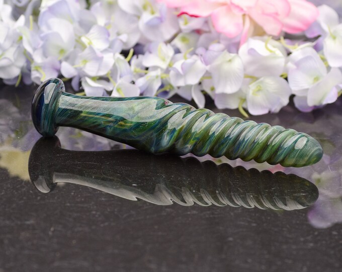 Glass Dildo / Spot massager - Emerald Woods Unicorn - Erotic Glass Art by Simply Elegant Glass