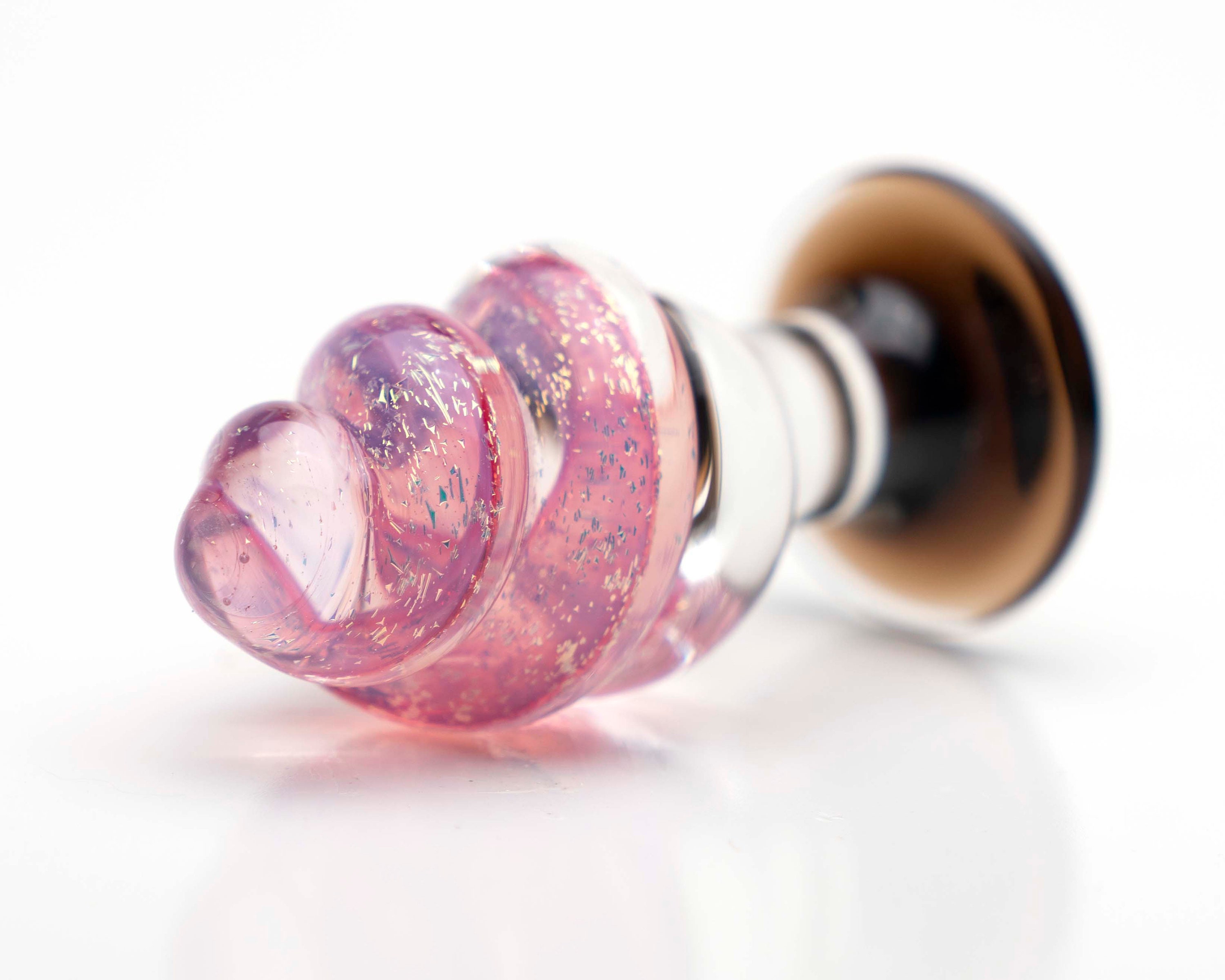 Glass Anal Plug Small Sparkle Rose Twist