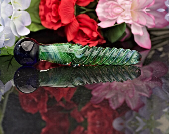 Glass Dildo / Spot massager - Marbled Malachite Unicorn - Glass Personal Massager, Sex Toy for Men and Women  by Simply Elegant Glass