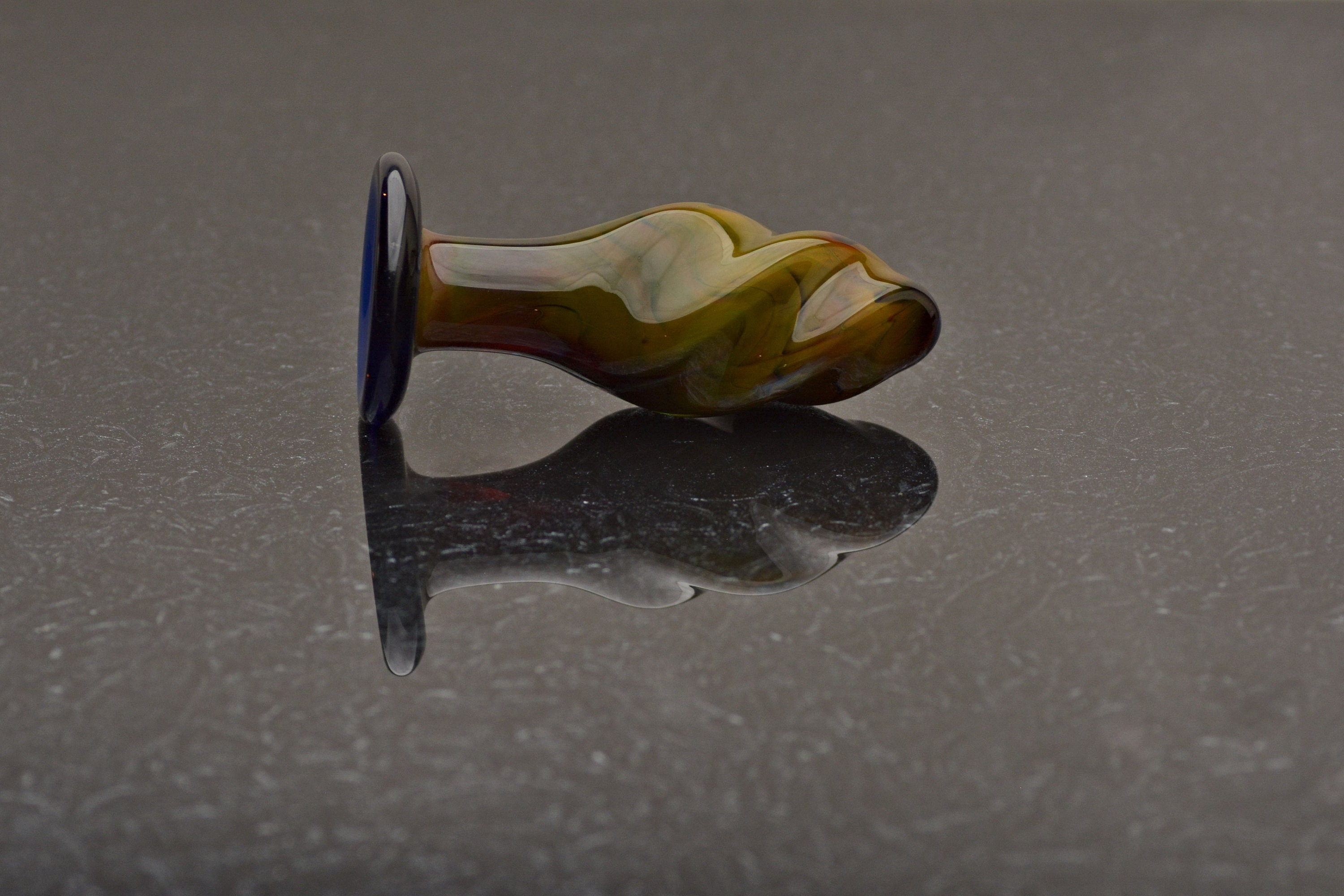 Glass Butt Plug Medium Twisted Golden Riverstone Borosilicate Body Safe Glass Sex Toy