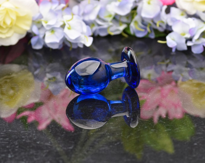 Glass Anal Plug  - Sapphire Sparkle - Size Medium - Erotic Art by Simply Elegant Glass