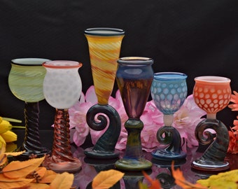 Hand blown Art Glass Goblets - Glass Drinking Cups / Goblets / Glasses for Wine, Whiskey, Etc. by Simply Elegant Glass