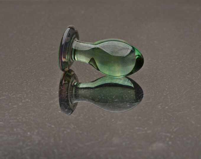 Glass Butt Plug - Medium - Peridot Sparkle - Borosilicate Body-Safe Glass Sex Toy / Anal Plug - Glass Toy by Simply Elegant Glass