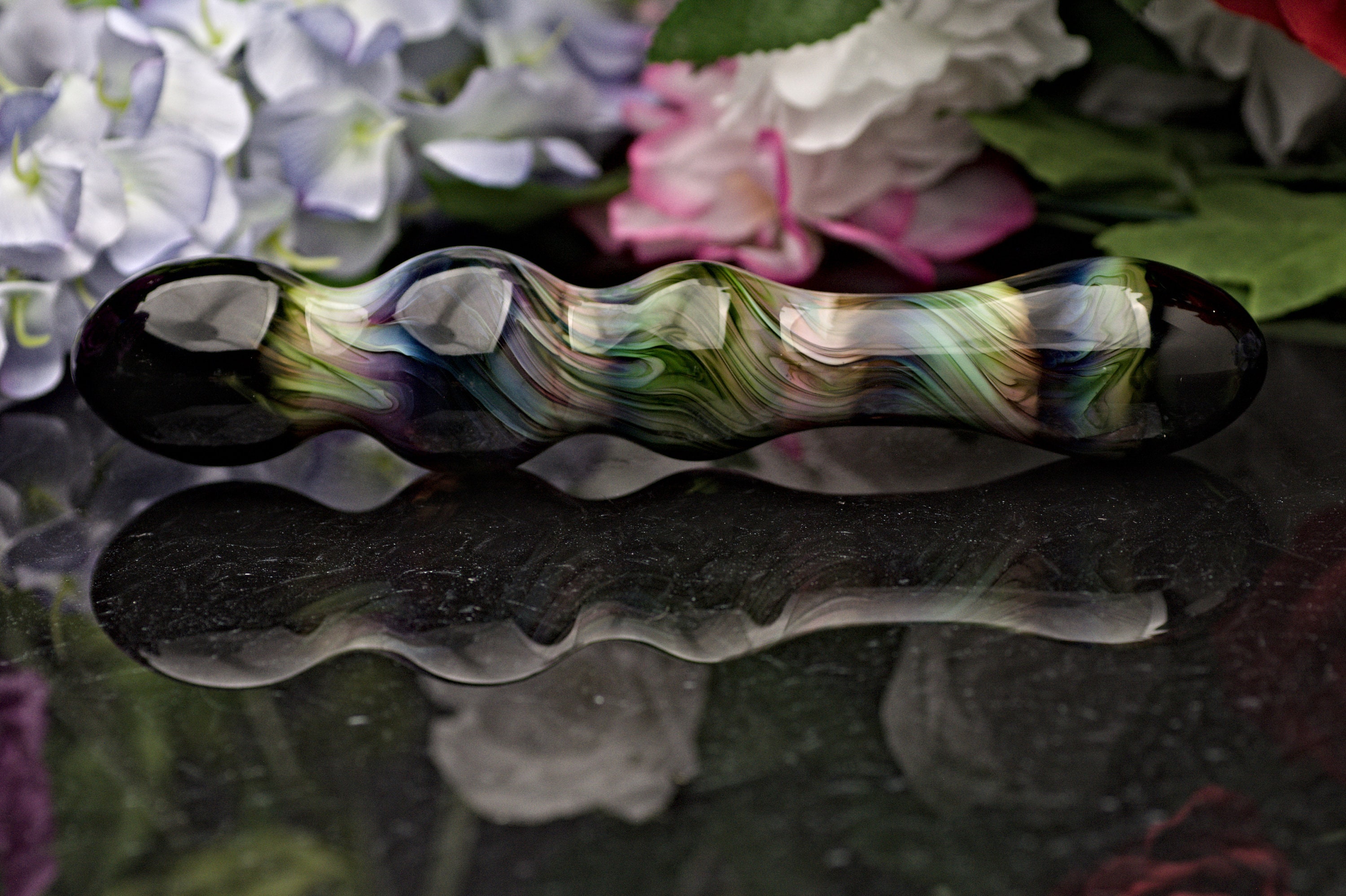 Glass Dildo / Spot massager - Enchanted Aurora Malachite - Glass Personal Massager, Sex Toy for Men and Women  by Simply Elegant Glass