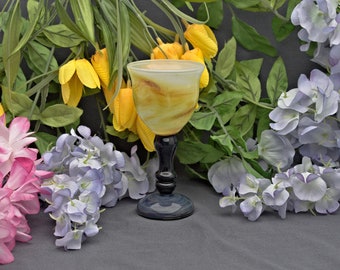 Hand Blown Art Glass Goblet, Glass Drinking Cups / Chalices / Glasses for Wine, Whiskey, Etc. by Simply Elegant Glass - "Amber Nights"