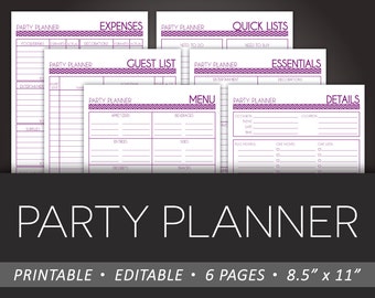 simple party planner printable 8 5 x 11 editable pdf diy etsy