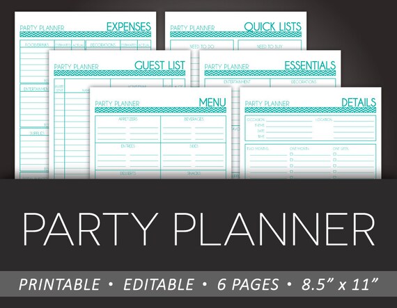 simple party planner printable 8 5 x 11 editable pdf diy etsy