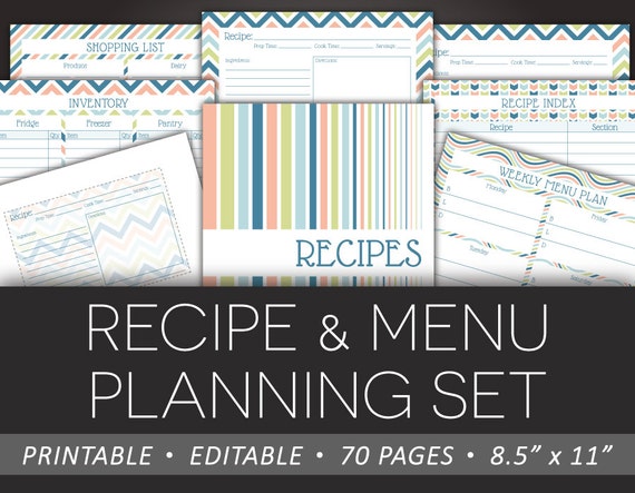 printable recipe binder set