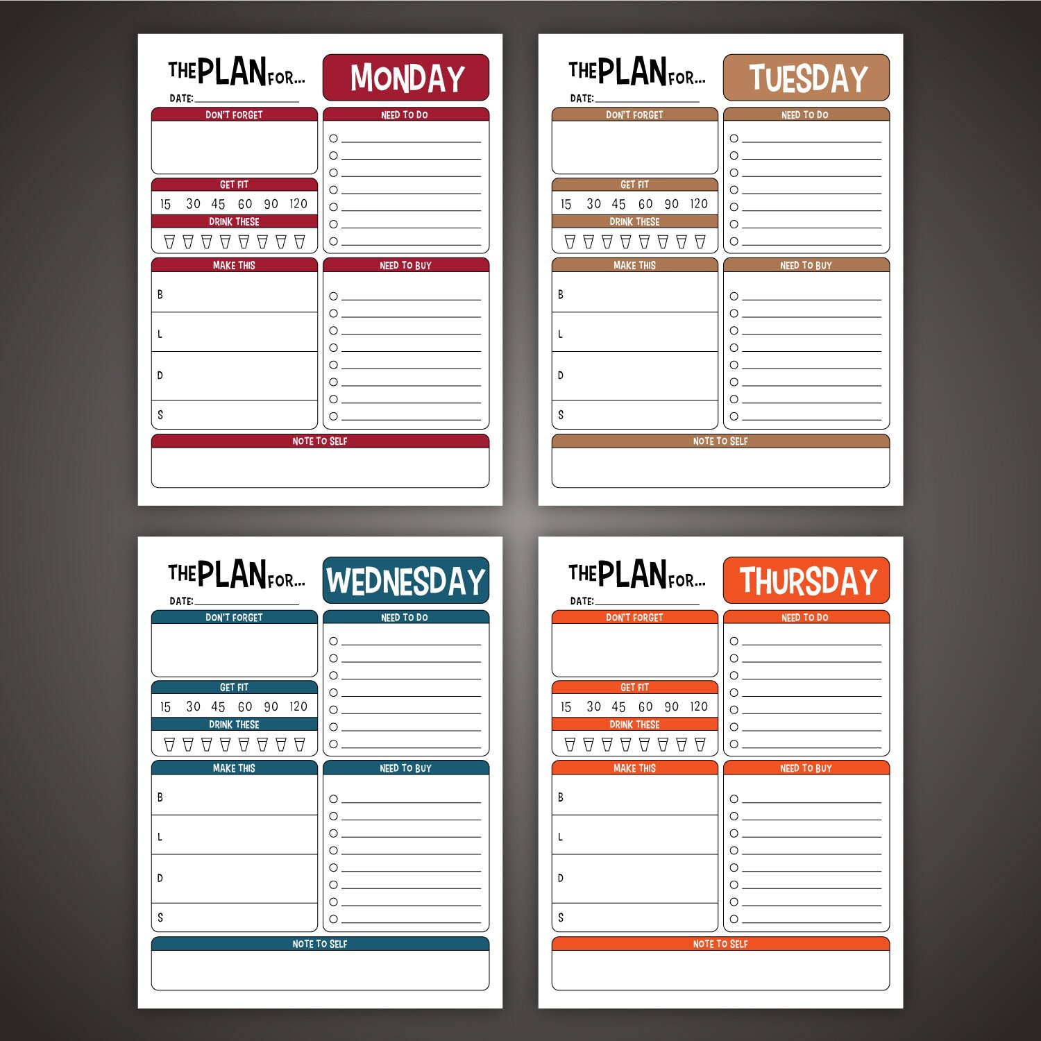 7 day daily planner set editable 85 x 11 pdf to do health etsy