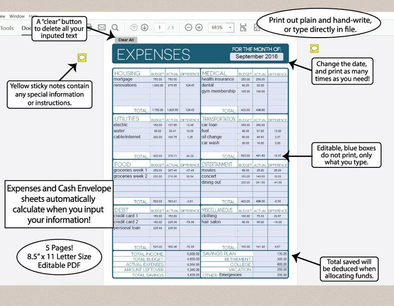 Printable Monthly Expense Planner &amp; Account Organizer - Etsy