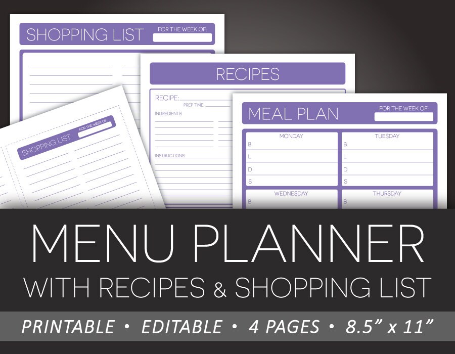 Calendars & Planners Weekly Meal Planner Recipe Planner Recipe Binder