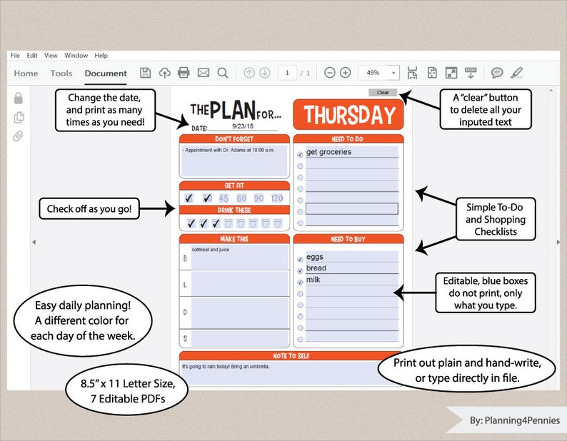 7 day daily planner set editable 85 x 11 pdf to do health etsy