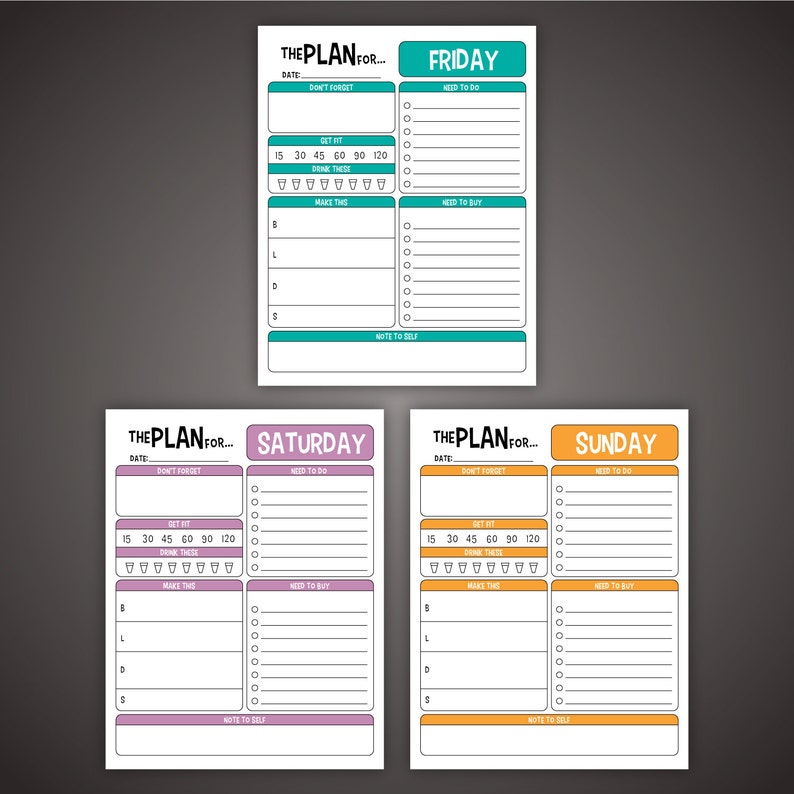7 day daily planner set editable 85 x 11 pdf to do health