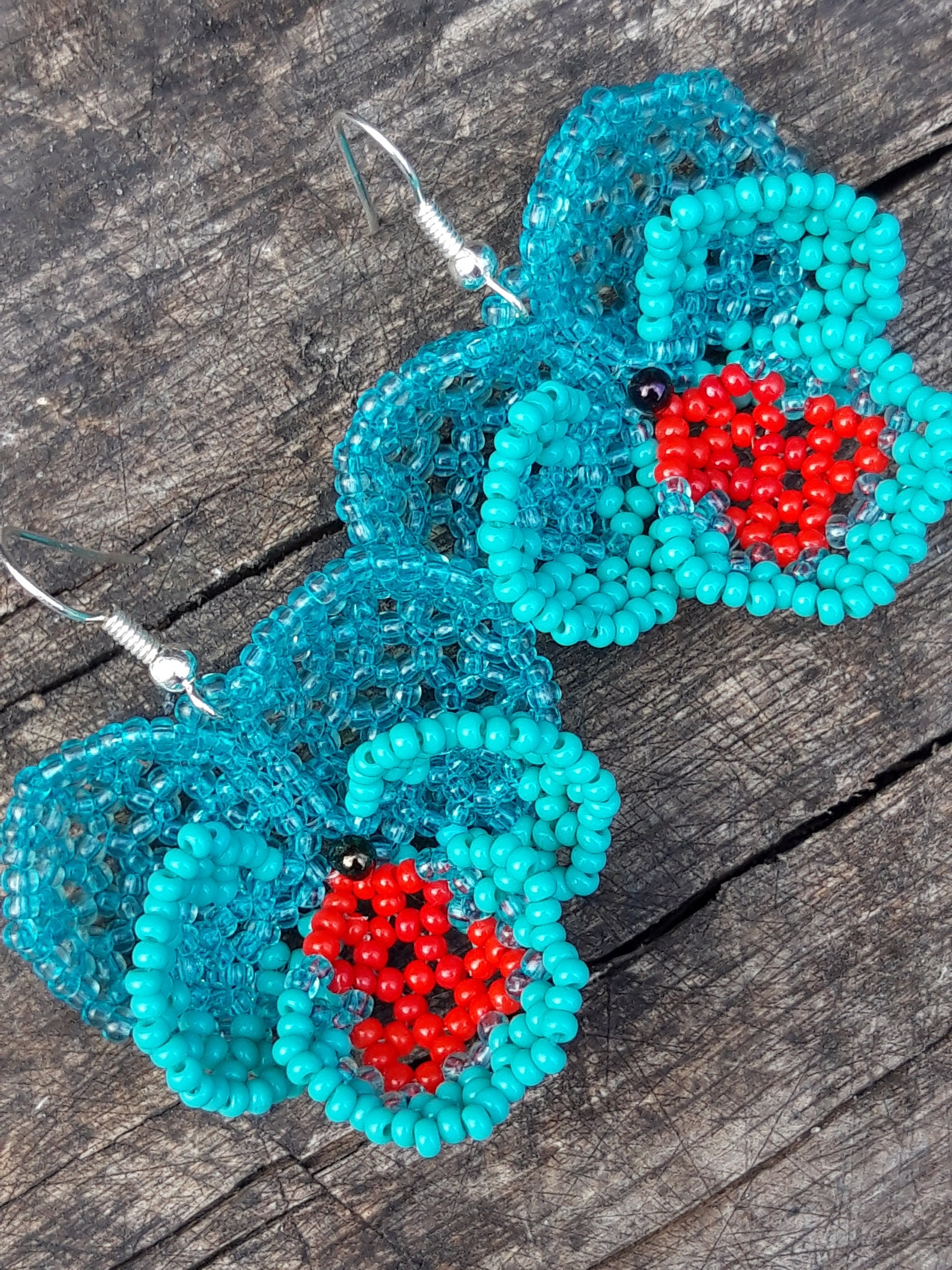 Viola earrings seed bead flower earrings yellow red pansy Etsy