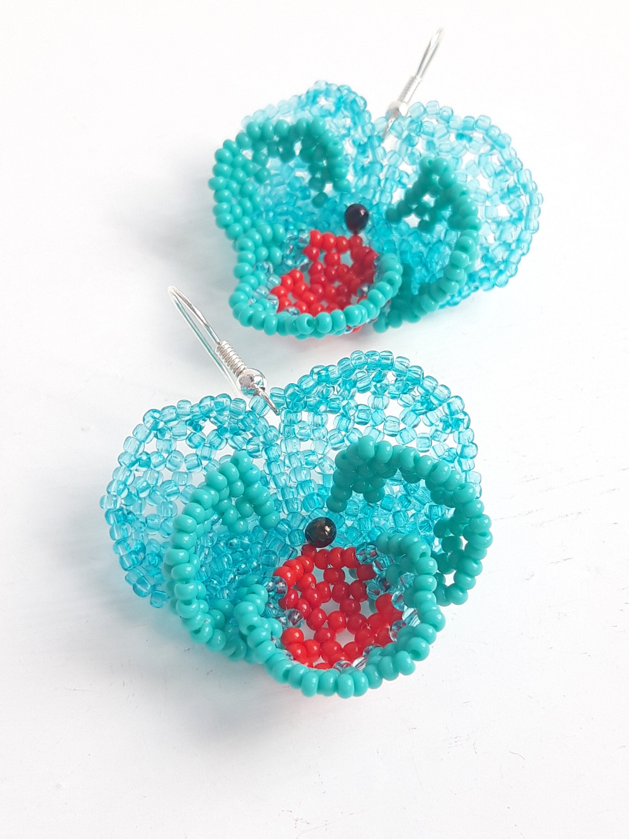 Viola earrings seed bead flower earrings yellow red pansy Etsy