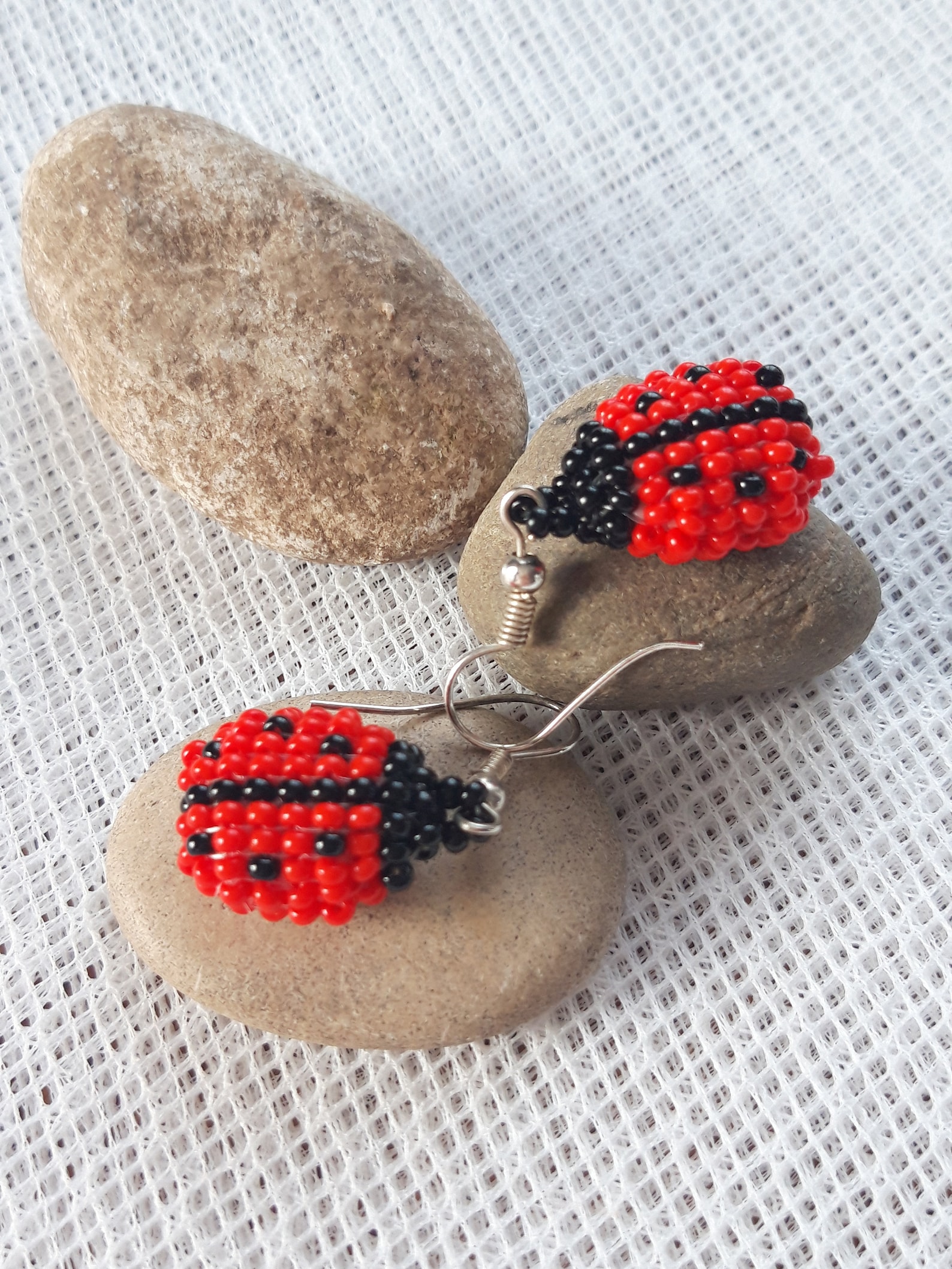 Beaded ladybug earrings ladybug seed bead earrings dangle bug Etsy