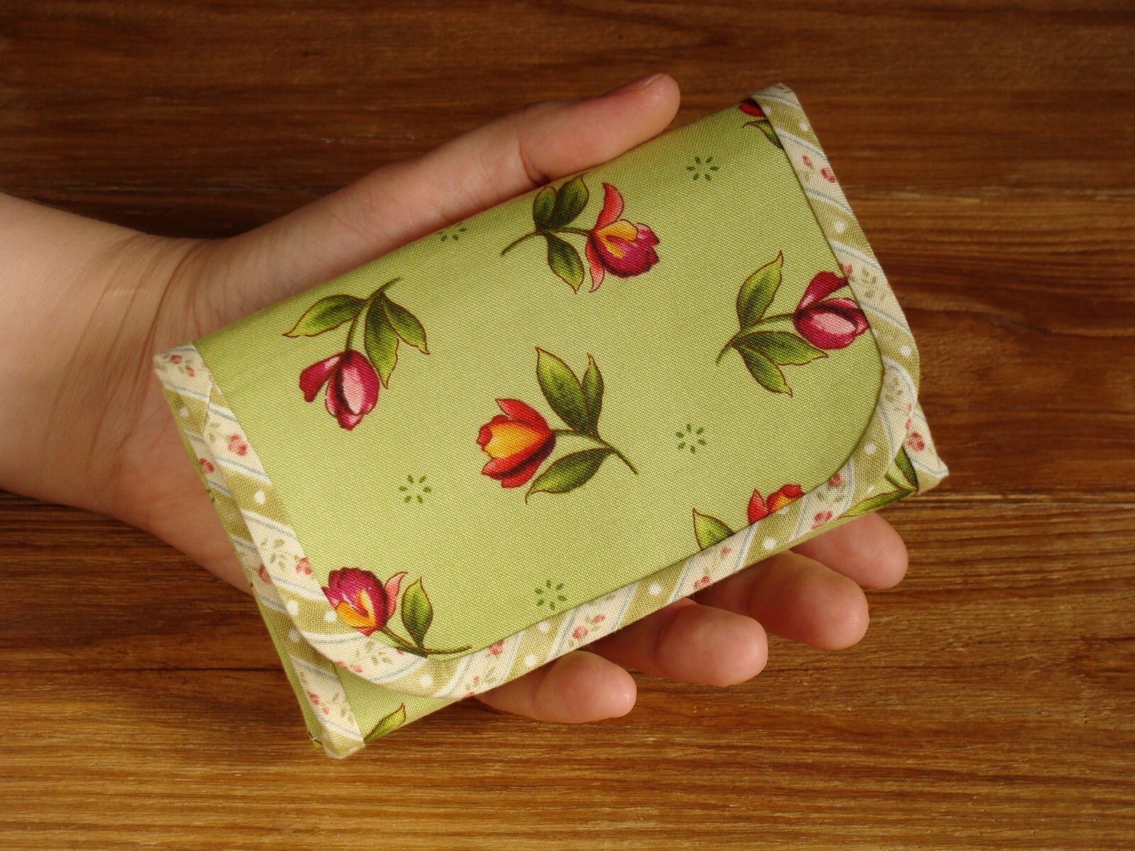 Tulip wallet / olive fabric / small wallet for women / compact Etsy