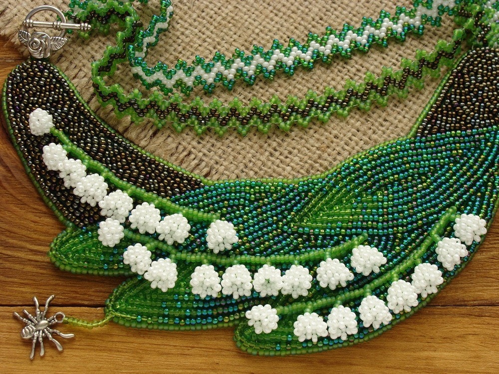 Beadwork necklace Bead embroidery flower jewelry Lily of the Etsy